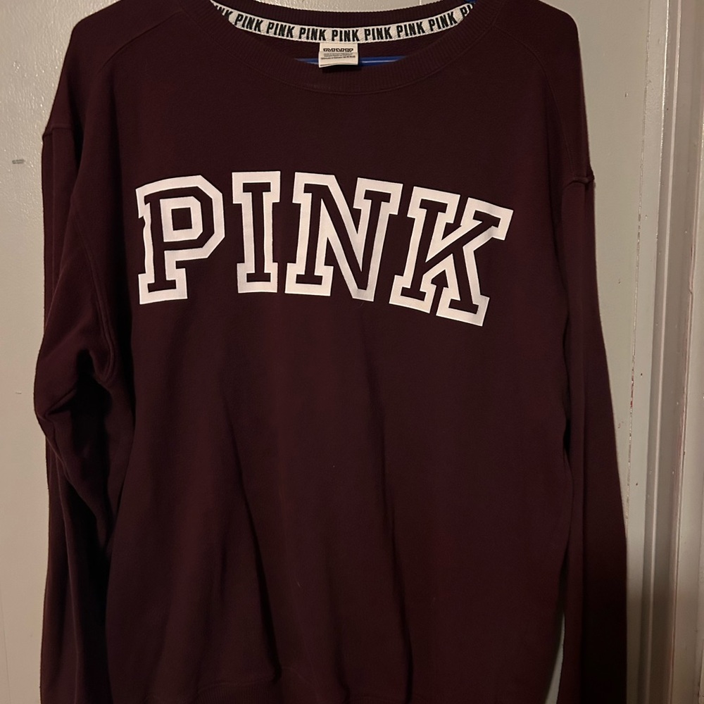 PINK Victoria's Secret Maroon Crewneck Sweatshirt with White Logo size Large